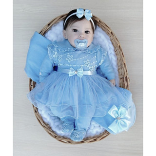 Saída de maternidade menina azul bebê tule bordado