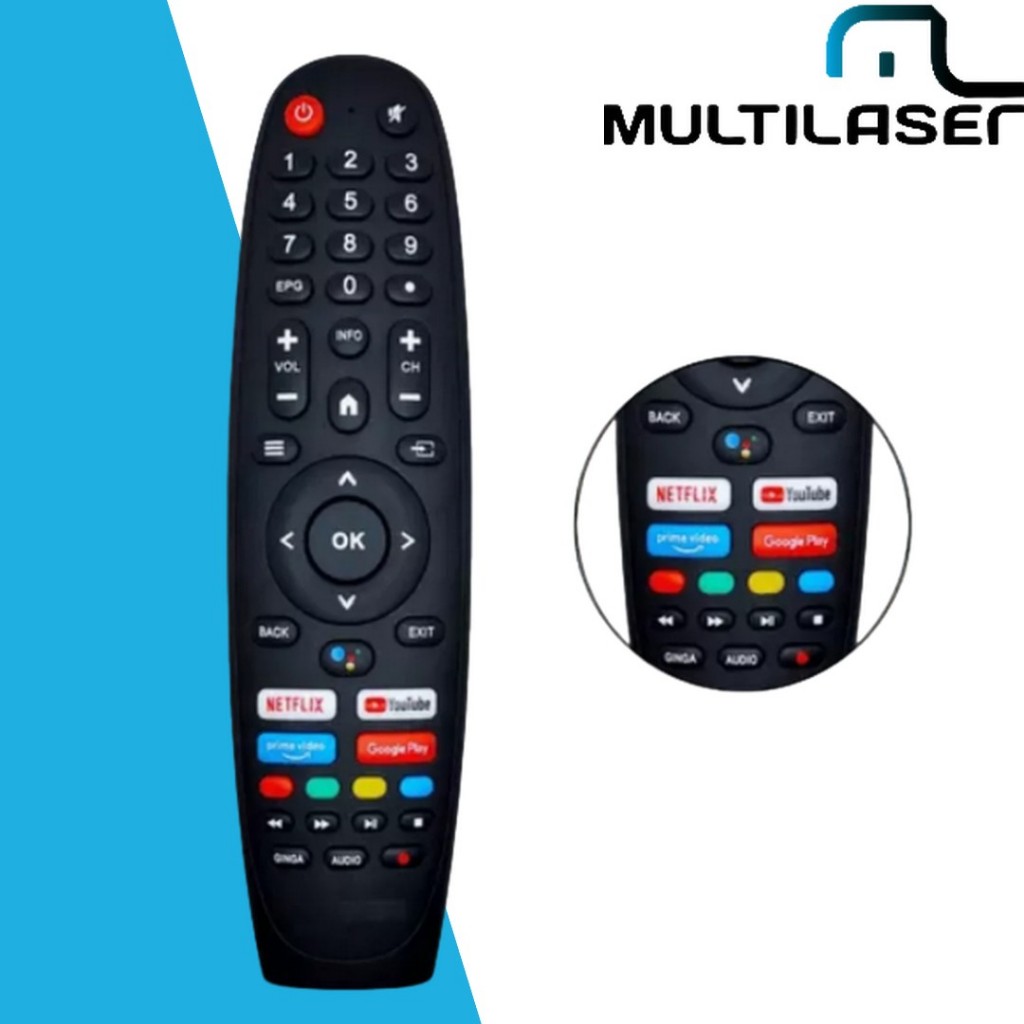 Controle Remoto Tv Smart Multilaser Com Botão Netflix youtube PrimeVideo Google Play Sky-9207