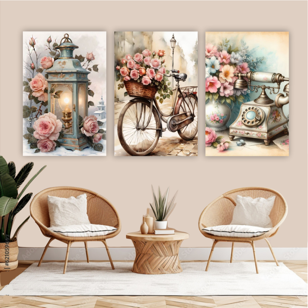 Quadro decorativo 3 peças decoração vintage antiga para sala quarto varanda fazenda sítio