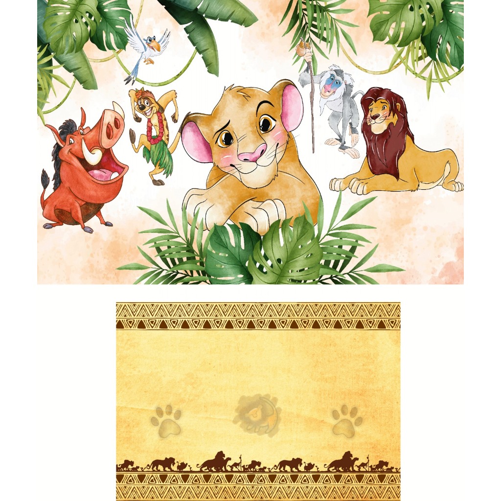 TAPETE EM LONA REI LEÃO AQUARELA SIMBA 2X1,40 + PAINEL SIMBA AQUARELA 3X2