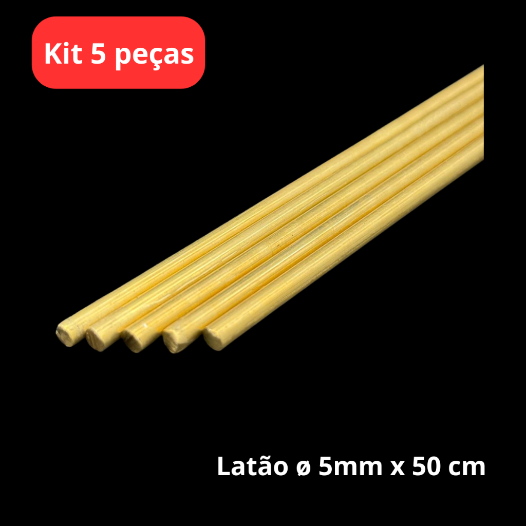 5 Varetas Latão 5 mm x 50cm Barra Maciça Redonda Cutelaria  Artesanato usinagem