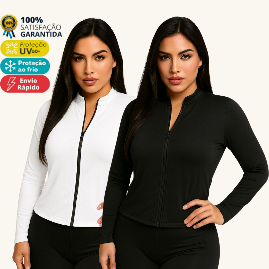 Kit 2 Casaco Dryfit Casaquinho Proteção Solar Zíper Slim Blusa Térmica Treino Academia Fem...