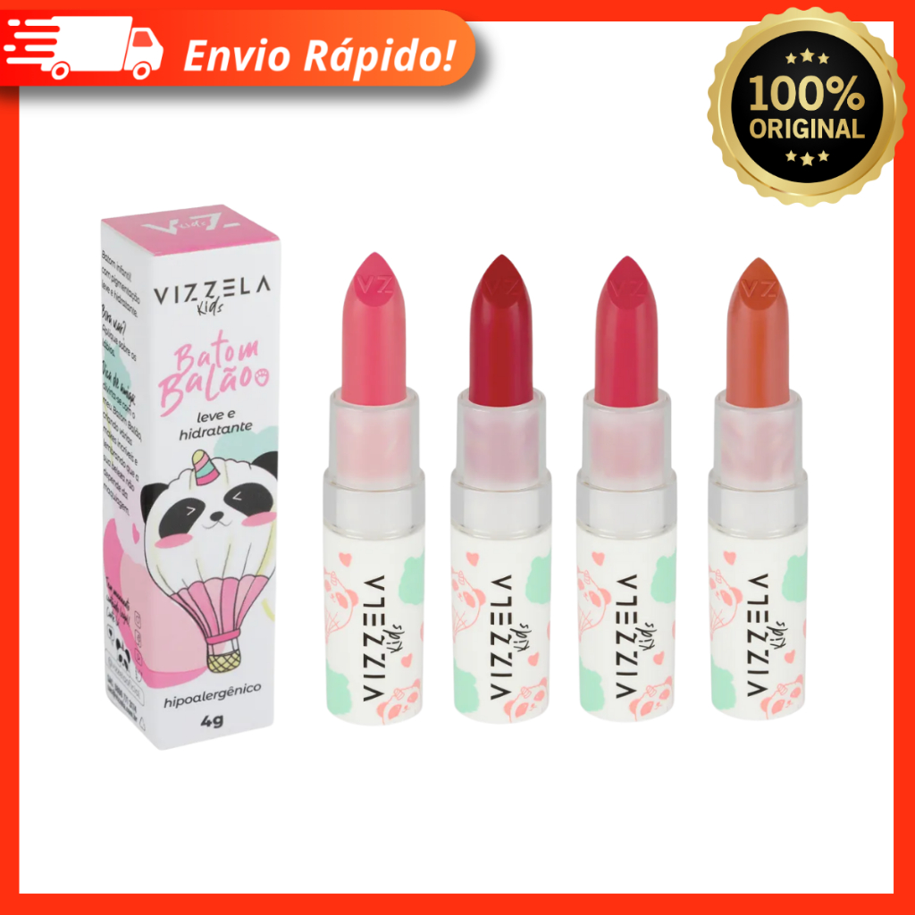 Batom Infantil Balão Vizzela Vegana 4g Hidratante - Lançamento Vizzela em Oferta na Shopee