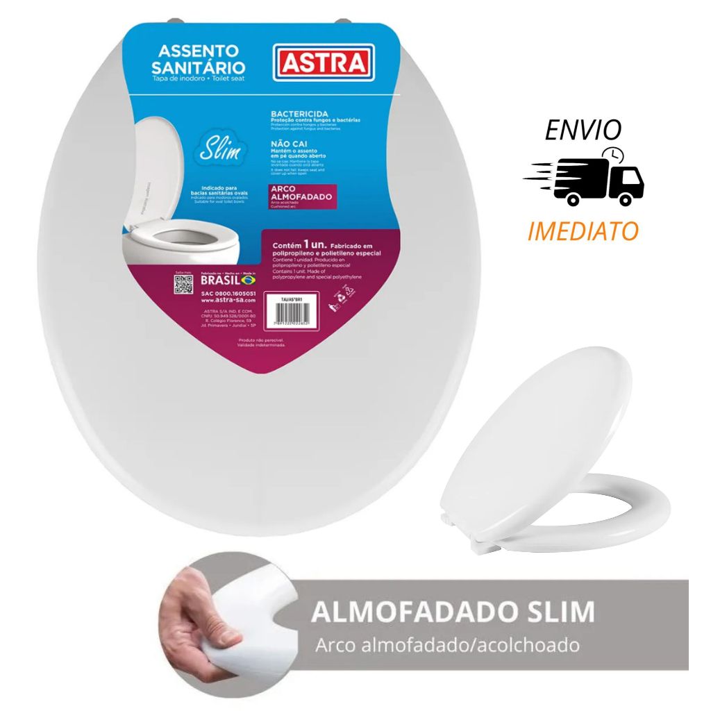 Assento Sanitário Almofadado Slim Oval Astra Universal Banheiro Tampa de Vaso Antibactericida