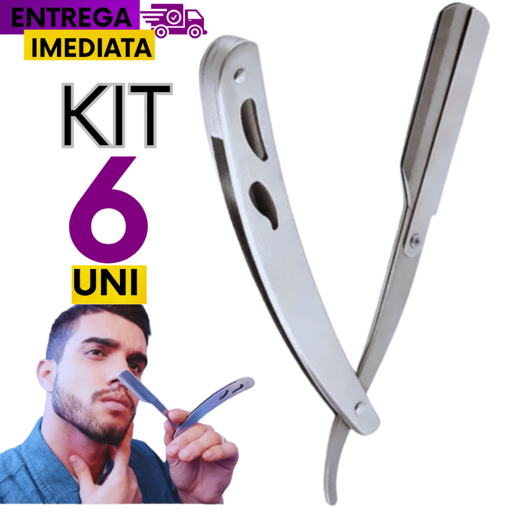Jogo Conjunto Kit 06 Unidades Navalha de Barbear Profissional Em Aço Inox Navalhete Para Barba Inox Ptemium