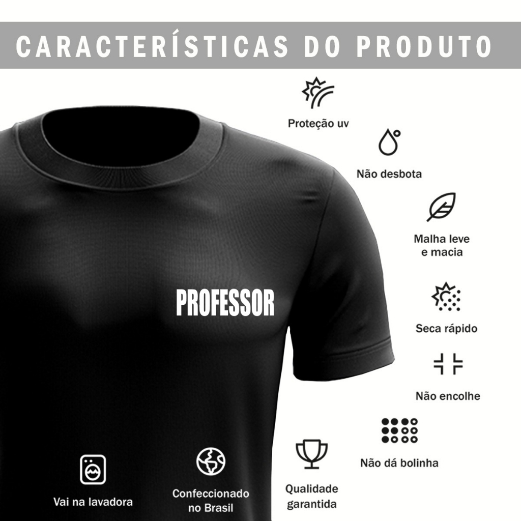 Camiseta Uniforme Profissional Professor Fardamento Farda Camisa Manga Curta Preta Logo
