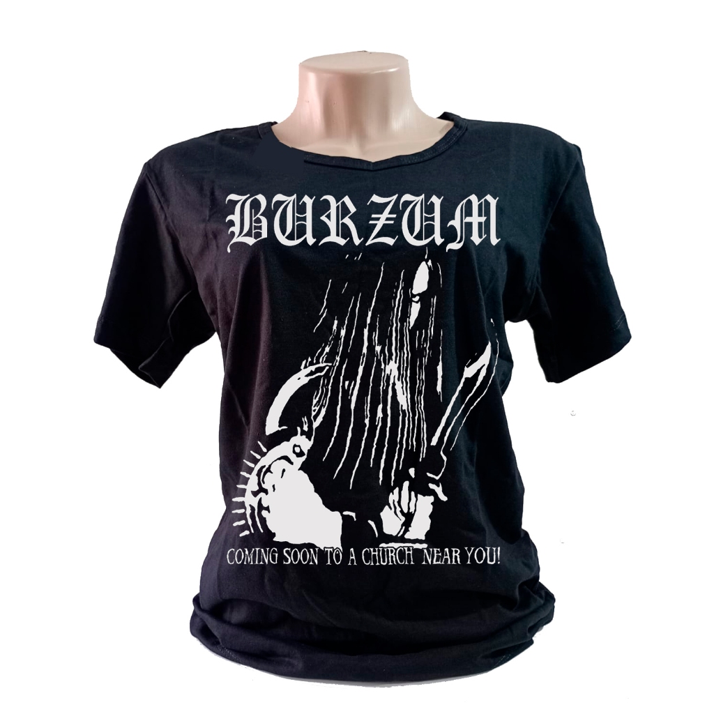 Camiseta babylook feminina Burzum coming soon to a church near you Black metal