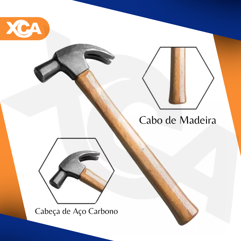 Martelo Unha P/ Carpinteiro Profissional Cabo Madeira 30cm E 33cm