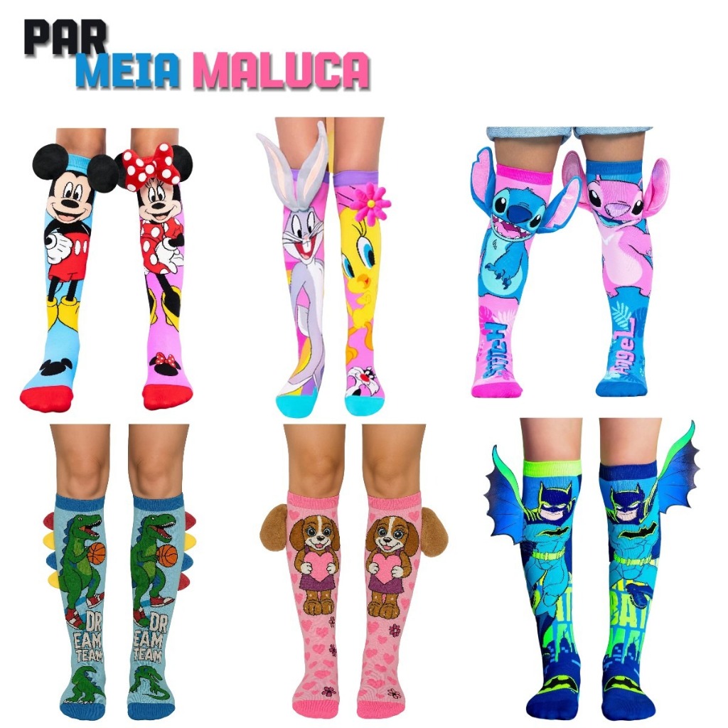 Par Meia Maluca 3D Crianças Infantil Meias Cano Alto Padrão Tridimensional Personagens Pre...