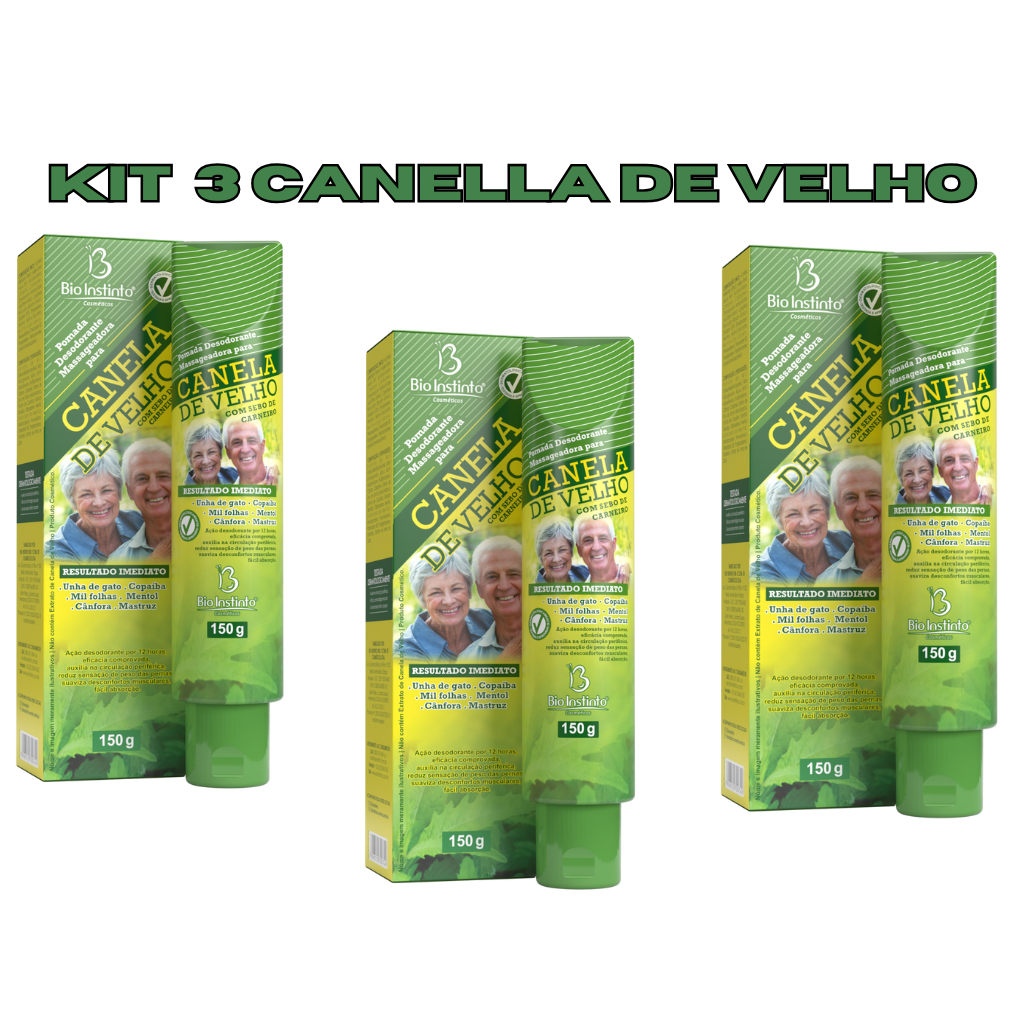 🔥Kit 3und Pomada Massageadora Canela de Velho 150g – Bio Instinto 💆‍♀️🔥 Mais alívio, mais economia