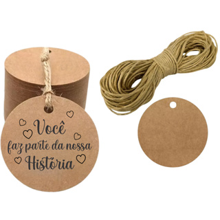Tag de Papel Kraft 4cm + Fio Incluso - Pronta Entrega!!! Você faz parte da nossa história em Oferta na Shopee
