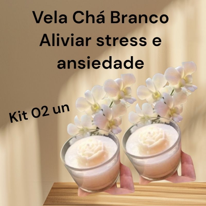 Imagem kit 02 unidades vela Chá Branco anti stress calmante meditar orar presente lembrancinha