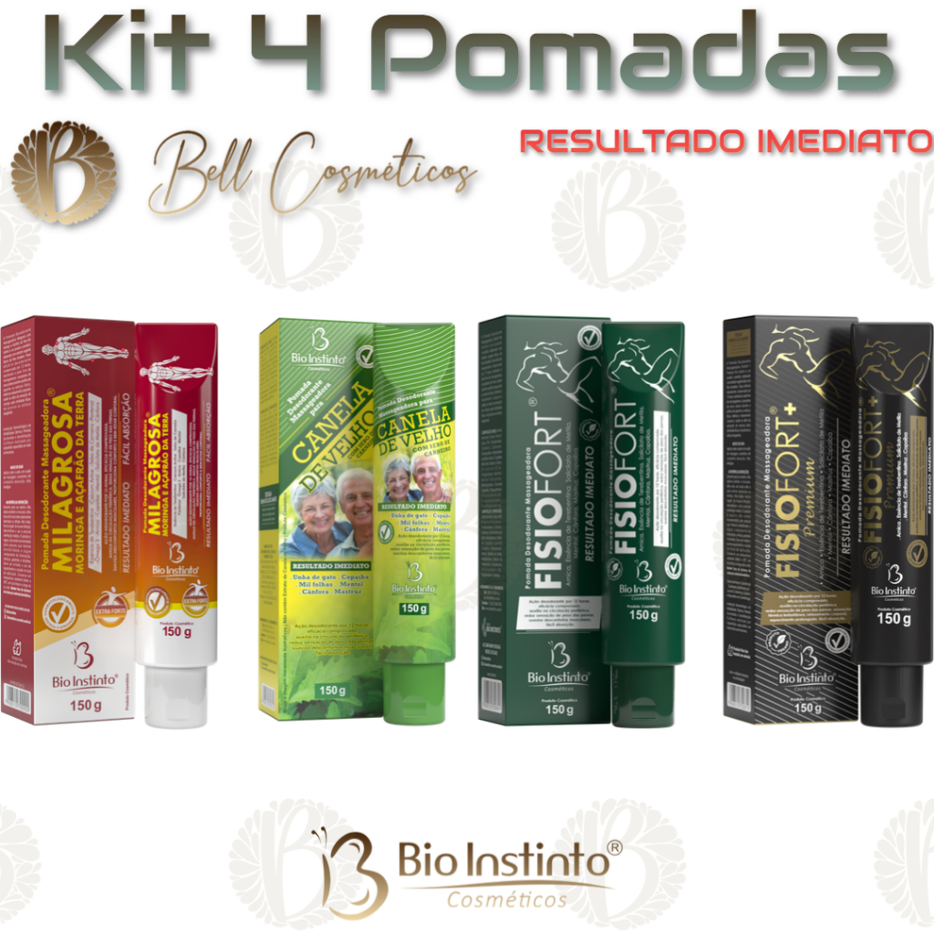 Kit 4 Pomadas Massageadoras 150g - Bio Instinto Fisiofort Canela De Velho Milagrosa Fisiofort Premium