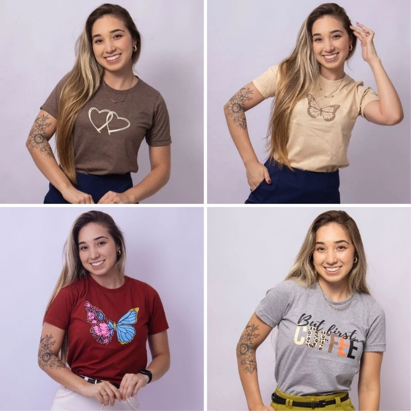 Camiseta Feminina T-shirt Blusa 100% Algodão Estampada Moda Casual Estilosa Tendência