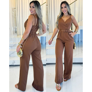 Macacão Longo Feminino Pantalona Alfaiataria Premium Social Alça Fina em Oferta na Shopee