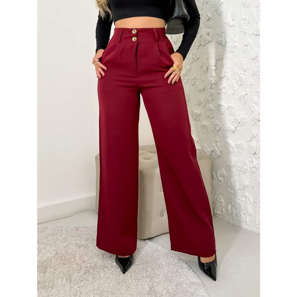 INOVA FASHION Calça Pantalona Alfaiataria Social Stone Mode/Sem Cinto Elástico nas costas P M G