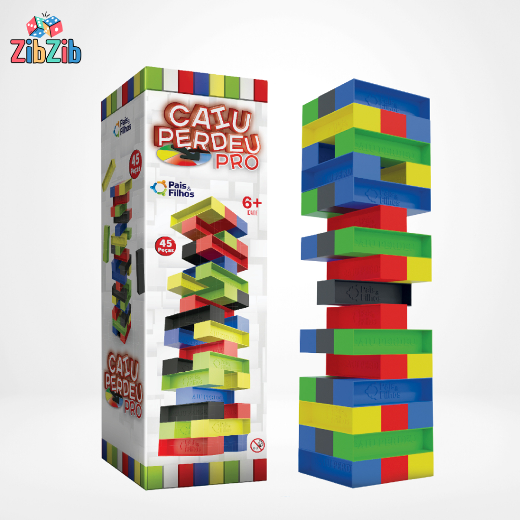 Jogo Caiu Perdeu Pro 45 Peças Torre Colorida Brinquedo Pais e Filhos