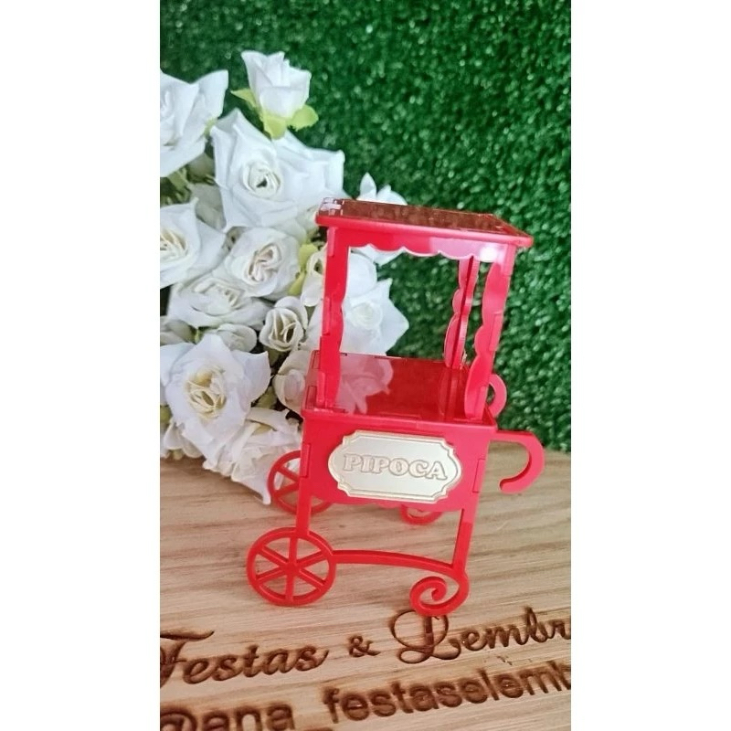 Mini carrinho de pipoca pipoqueira Acrílico Espelhado 3d (unidade) carrinho de pipoca circo 3D Festa junina parque circo