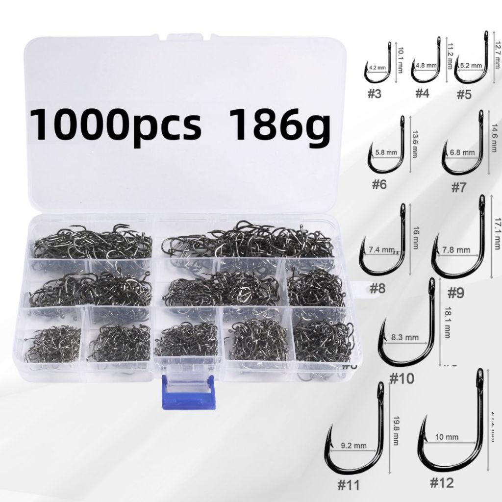 Kit Pesca: 1000 Anzóis Chinu nos Tamanhos 3 ao 12 com Estojo de Armazenamento em Oferta na Shopee