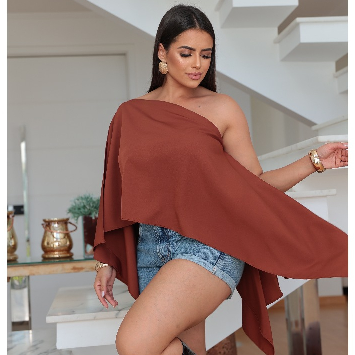 Blusa Feminina Com Top, Capa Boho Multiformas Elegante