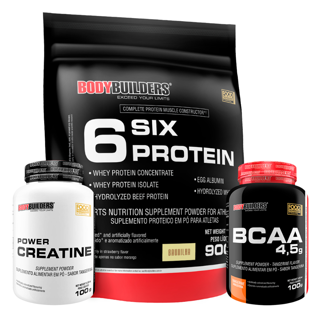 Kit Whey Protein 6 Six Protein 900g Baunilha + BCAA + Creatina – Bodybuilders