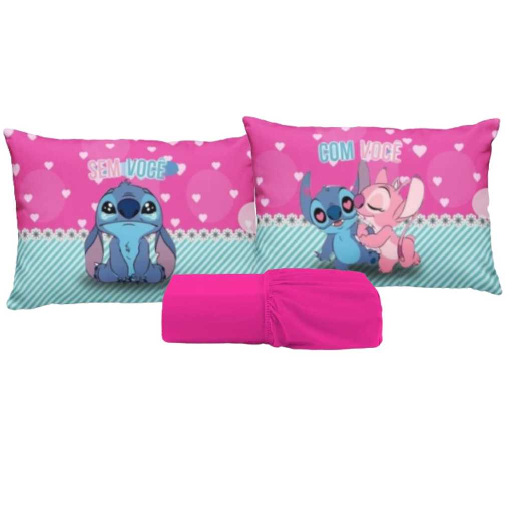 JOGO DE LENÇOL DE LUXO CASAL PADRAO STITCH 3 PEÇAS FRONHA TRAVESSEIRO LENÇOL DE ELASTICO em Oferta na Shopee