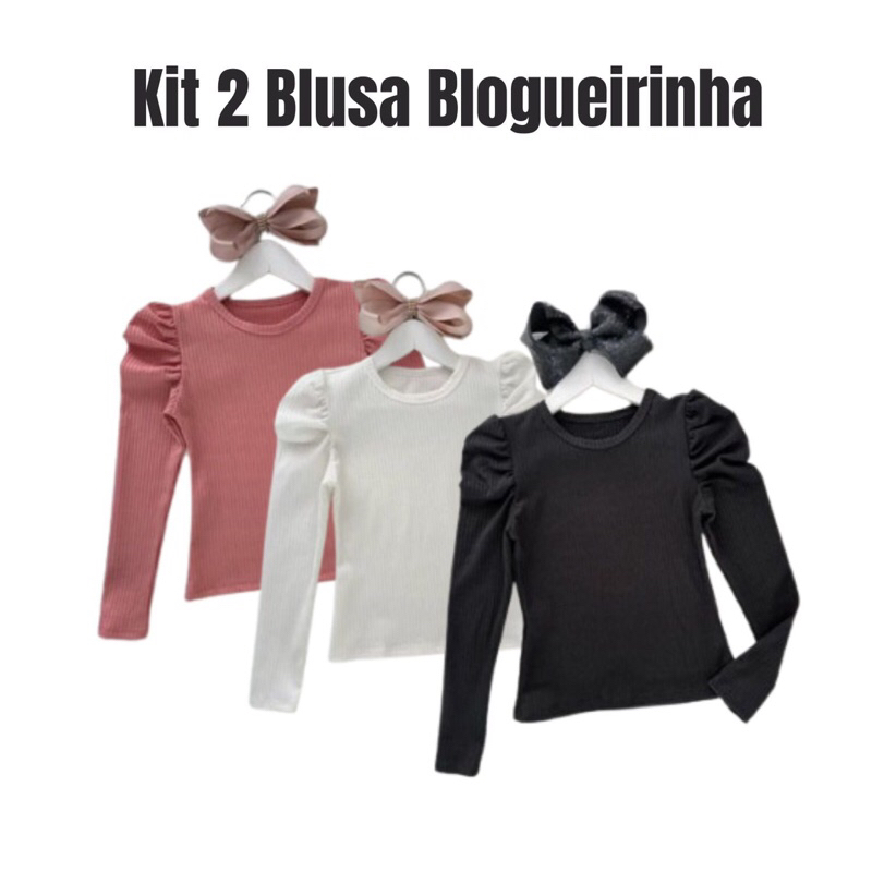 Kit com 2 blusinha infantil menina manga comprida CORES SORTIDAS