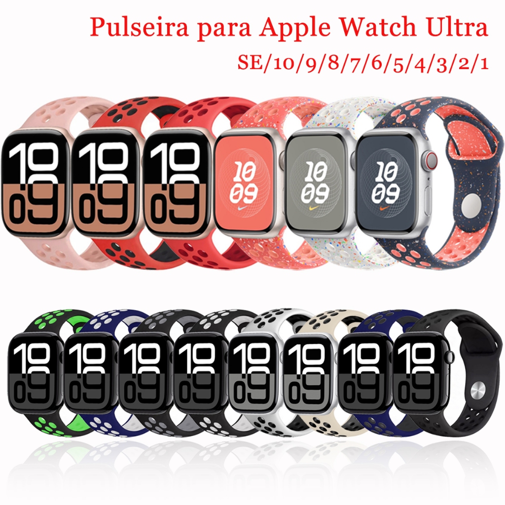 Pulseira para iwatch Apple Watch Ultra 3 Series 11 10 9 8 7 SE 6 5 4 3 49mm 46mm 45mm 44mm 42mm 41mm 40mm de Silicone 