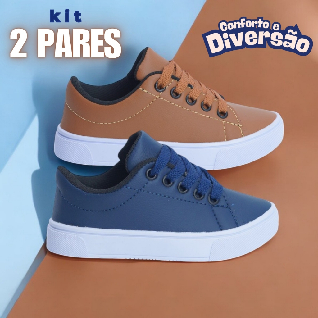 Kit 2 Pares Tênis Infantil Masculino Escolar Confortável Colegial com Solado Antiderrapant...