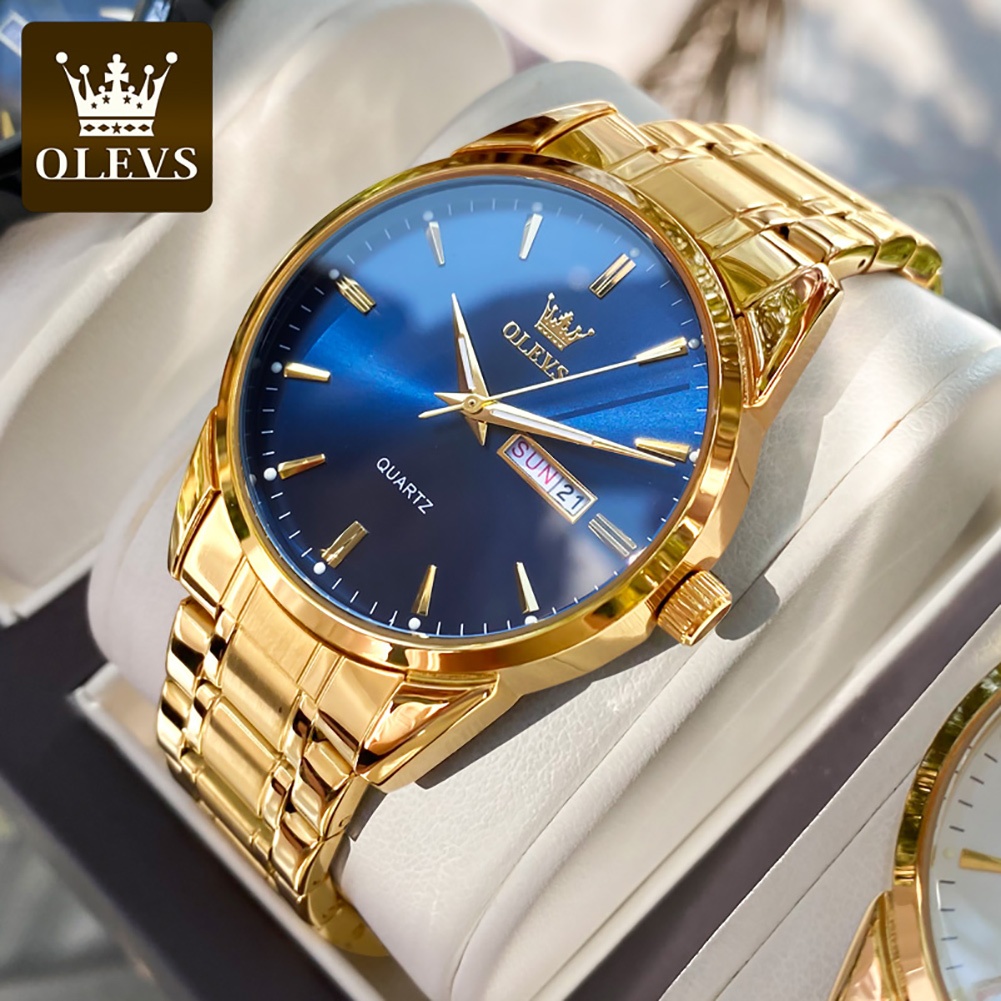 OLEVS Relógio Masculino Relogio A Prova D'água Luminoso Calendário Luxo Dourado & Azul & Preto 6898 em Oferta na Shopee