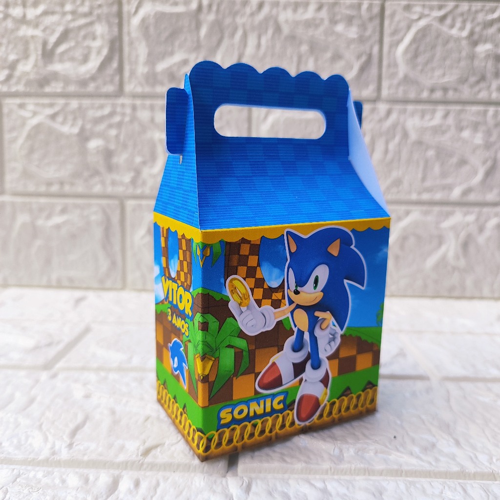 Caixa maletinha personalizada SONIC lembrancinha de festas de aniversário personalizados Desmontado