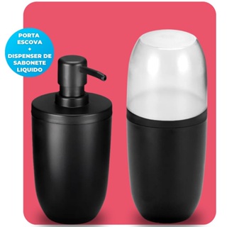 Organizador Escova de Dentes e Creme Dental com Tampa + Dispenser Porta Sabonete Líquido Preto Arthi em Oferta na Shopee