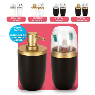 Kit Porta Escova Dispenser Porta Sabonete Saboneteira Líquido 500ml Premium Banheiro Lavabo Arthi em Oferta na Shopee