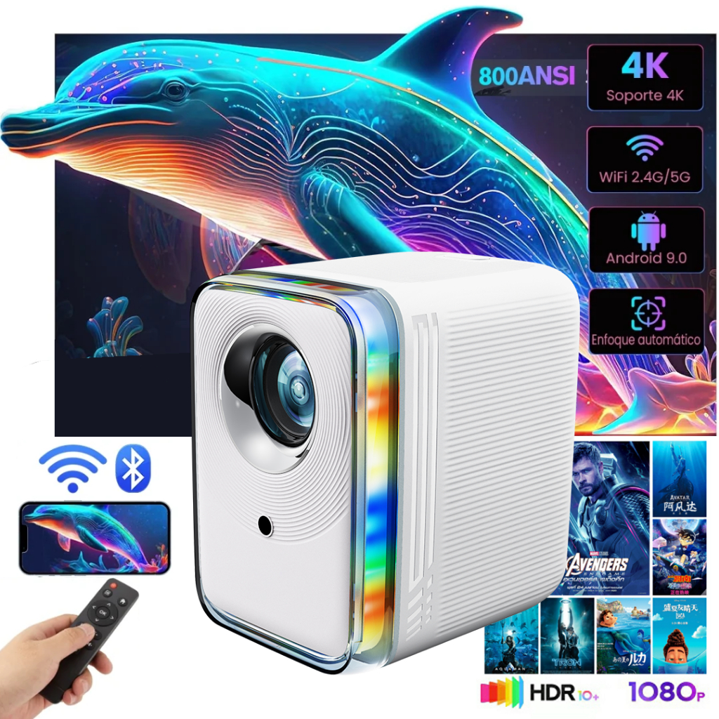 Projetor Portátil 4K HD Altura Ajustável HDMI Android Wi-Fi 5G  Bluetooth Alto Falante Embutido 1G+16G RAM