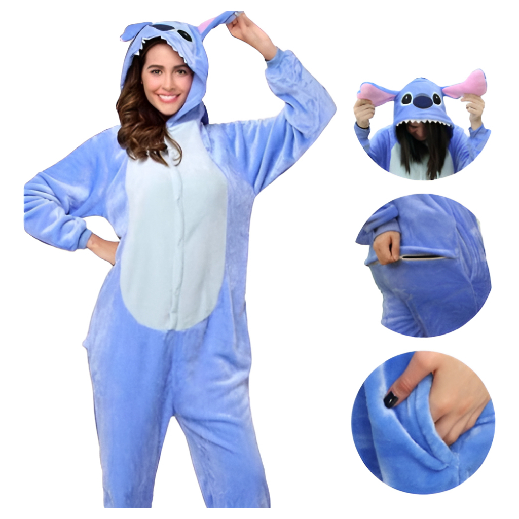 Pijama Cosplay da Disney / Macacão Kigurumi Adulto e Infantil - Stitch, Angel, Minions, Pi...
