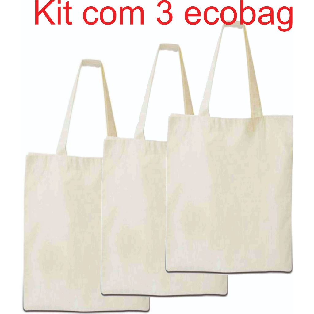 3 Sacola Ecobag Reutilizável 30x40 Lisa Tecido Algodão Cru