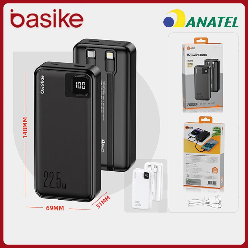 Basike Carregador Portátil Power Bank 20000mAh Bateria Externa Para iPhone Samsung Pow079