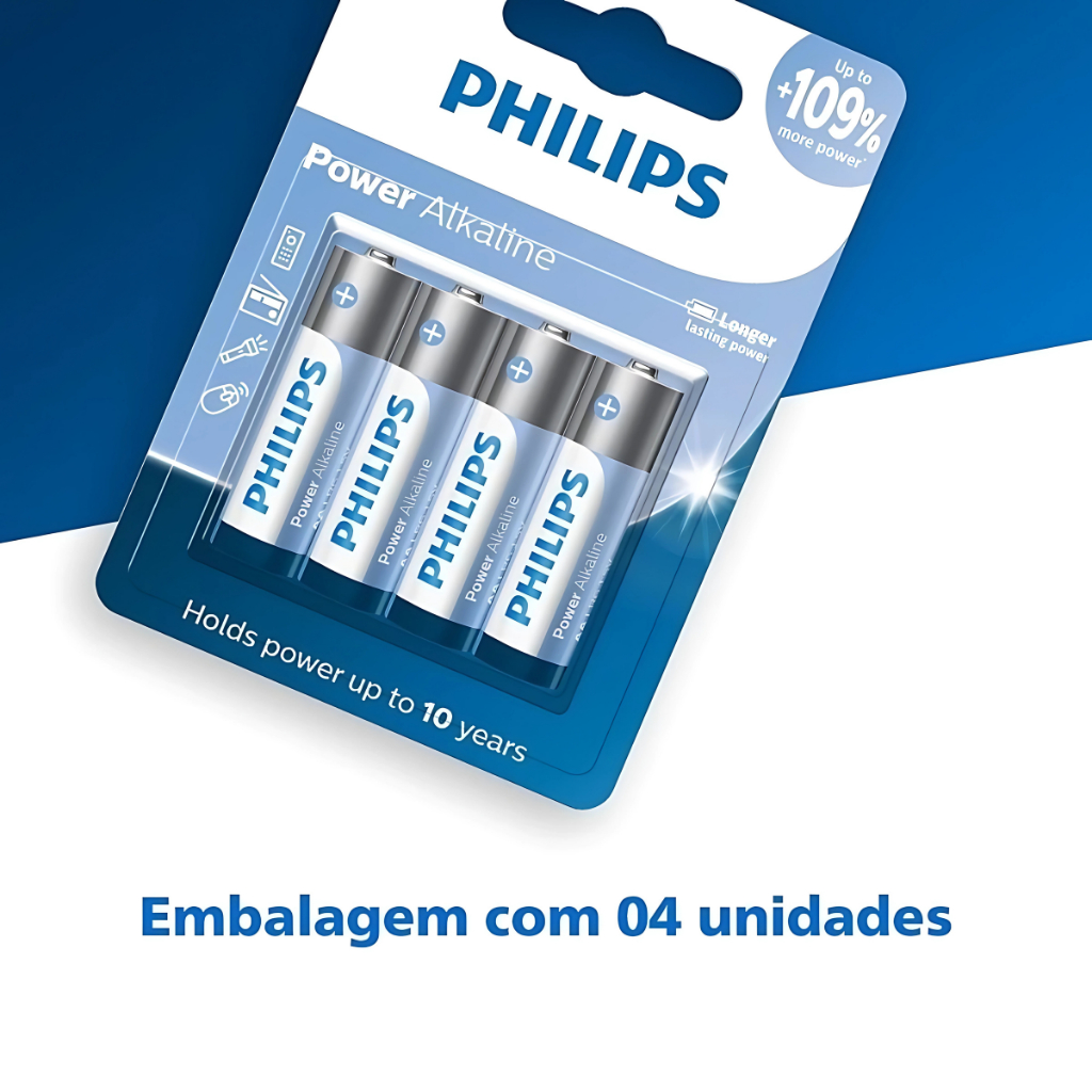 Pilha Alcalina Philips AAA C/ 4 Unidades Power Alkaline