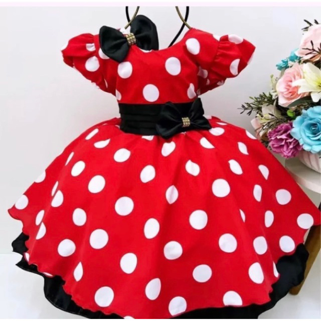 Vestido Festa Infantil Aniversário Minnie + Laço  1.2.3.4 em Oferta na Shopee