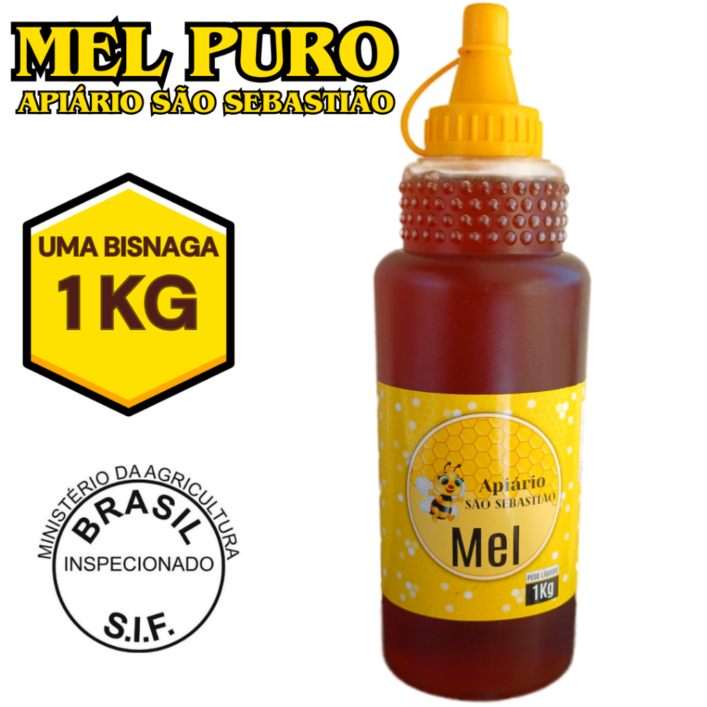 Mel Puro em Bisnaga de 1KG Florada Silvestre com SIF - Apiário São Sebastião