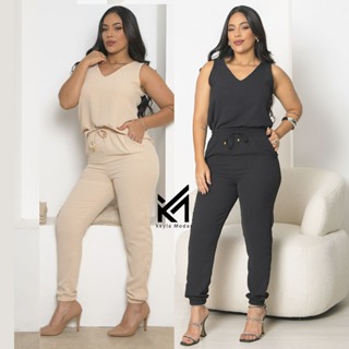 conjunto femenino| jogger blusa e ragata social alça larga | tem forro | verao 2026 em Oferta na Shopee