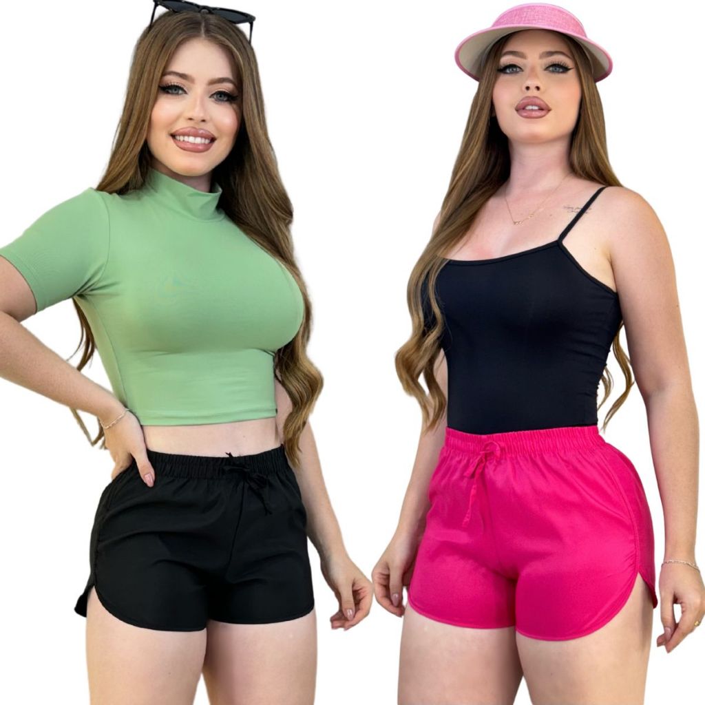 Kit 2 shorts Tactel Feminino Saída de praia pareô Canga Short de Academia Moda Verão Short Caminhada