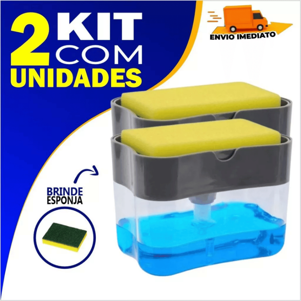 Kit 2 Dispenser de Detergente 2x1 Porta Sabão Líquido Suporte Bucha Esponja Limpeza Cozinh...