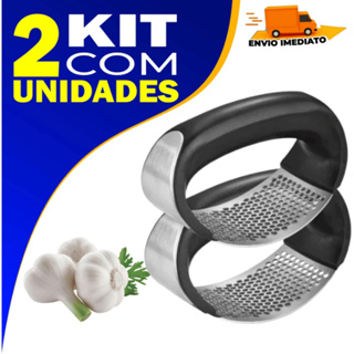 Kit 2 Amassador Espremedor Triturador de Alho em Aço Inox Premium Manual em Oferta na Shopee