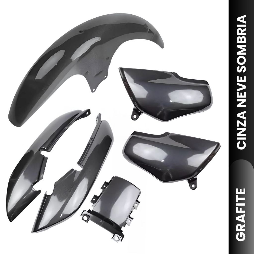 Kit Carenagem Cg Titan 125 Grafite Cinza Neve Sombria C/Brilho Envernizado 1995 1996 1997 Paralama + Rabeta Completa + T
