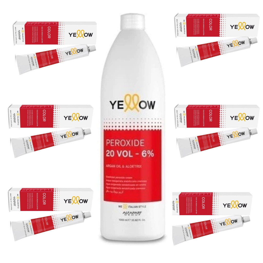 Kit 6 Coloração Yellow (sua Escolha) + 1 Agua Oxigenada 20 Volumes 1 Litro