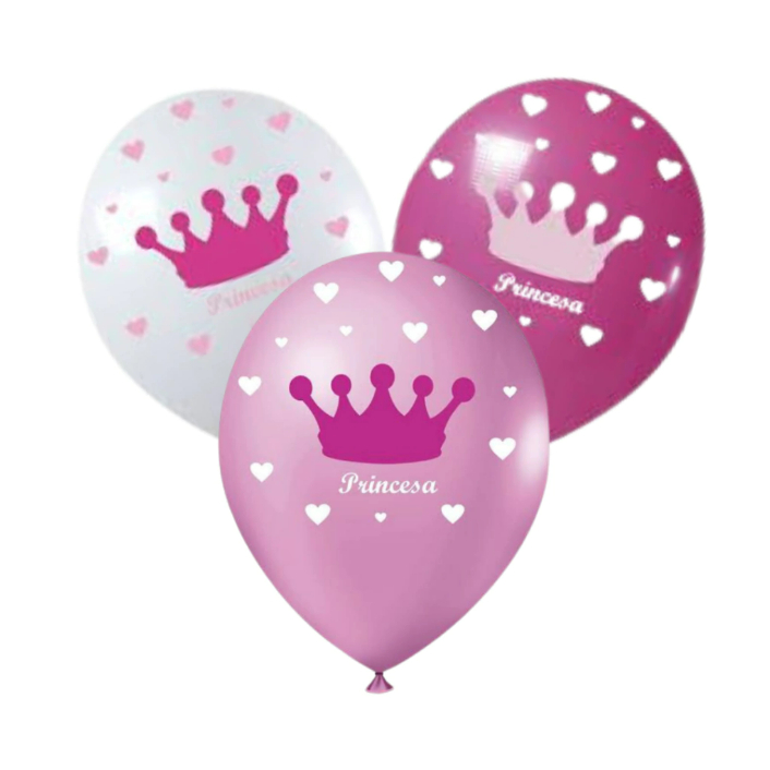 25/50 Bexiga Bola Balão Princesa Coroa - Festa Aniversário Infantil Criança Decoração