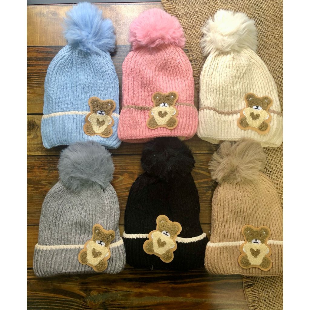 Kit 2 Touca Infantil Gorro Forrada Com Pompom Quentinha Menino e Menina Moda Outono Inverno