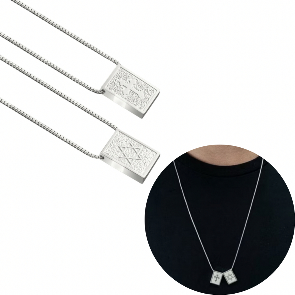 Escapulário Masculino Articulado Estrela De Davi E Cruz -  Banho Prata 925 em Oferta na Shopee