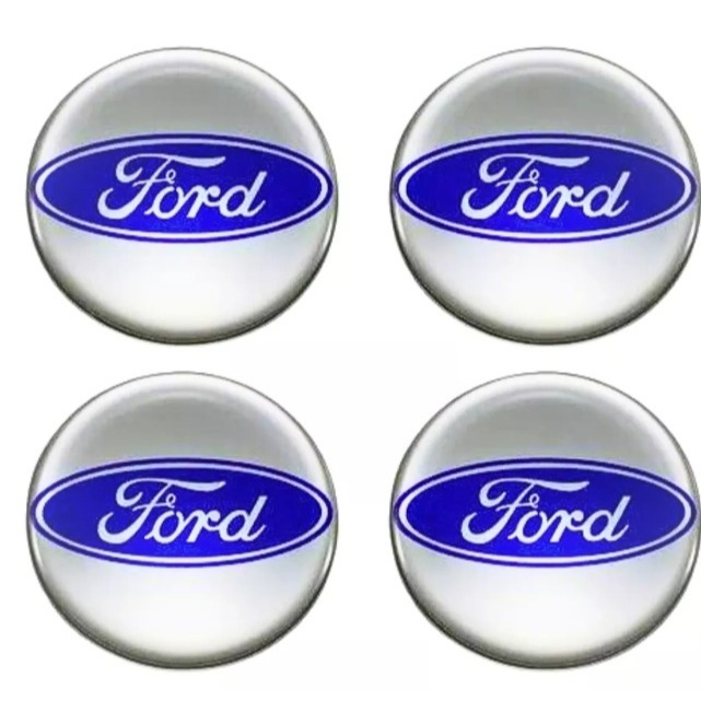 Emblema KIT 4pçs Adesivo Calota Ford Resinado Prata 48mm